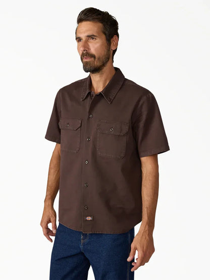 DICKIES WORN IN LW WORK SHIRT BROWN 
