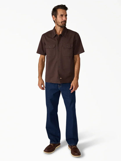 DICKIES WORN IN LW WORK SHIRT BROWN 