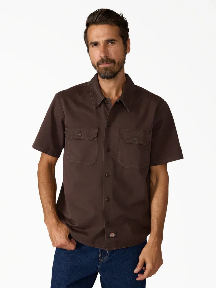 DICKIES WORN IN LW WORK SHIRT BROWN 