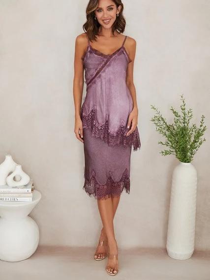 MILIO MILANO SILKY LACE SKIRT EGGPLANT 