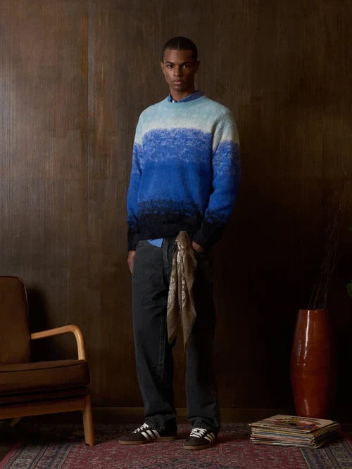 KUWALLA GRADIENT KNIT CREW SWEATER BLUE 