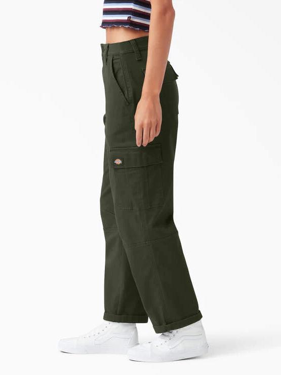 DICKIES RELAXED FIT CROPPED CARGO PANT OLIVE GREEN