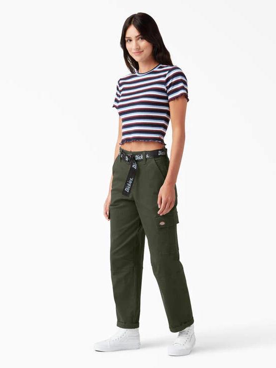 DICKIES RELAXED FIT CROPPED CARGO PANT OLIVE GREEN