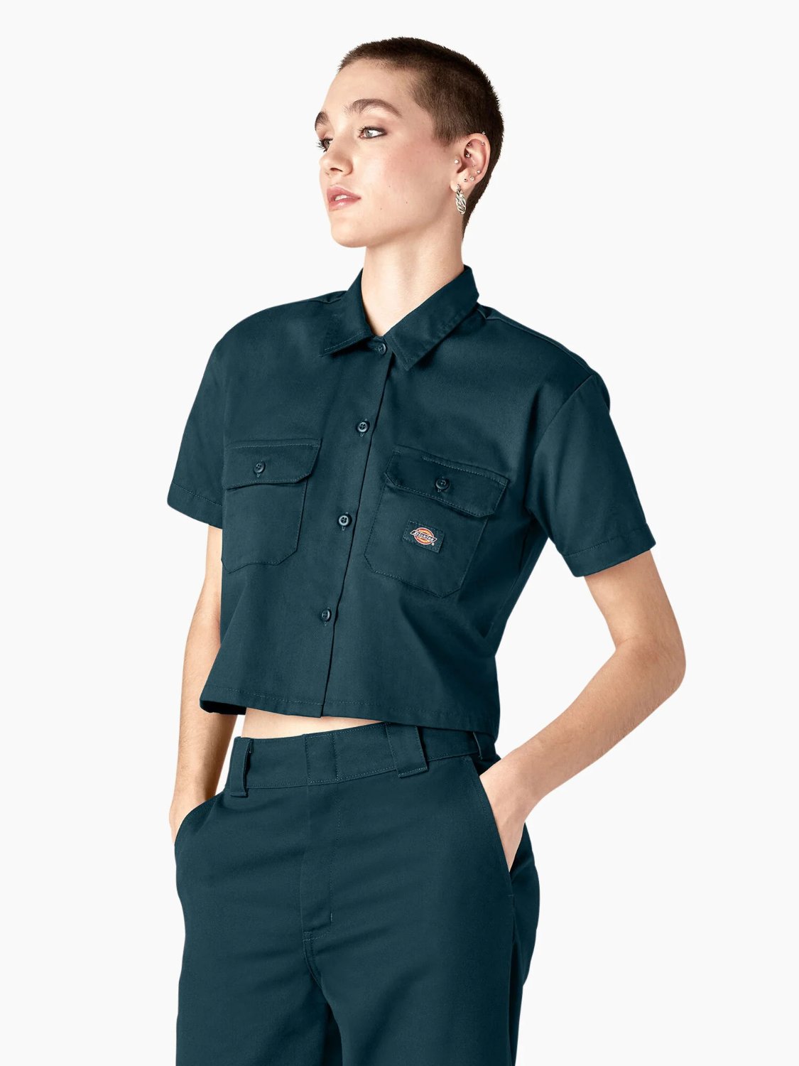 DICKIES RELAXED FIT CROPPED WORK SHIRT REFLECTING POND