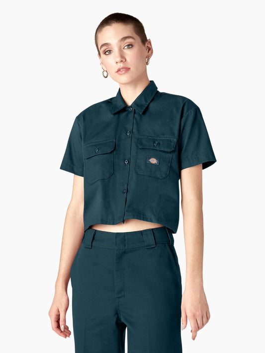 DICKIES RELAXED FIT CROPPED WORK SHIRT REFLECTING POND 
