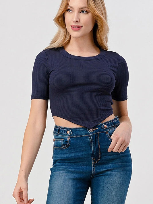 HASHTTAG CAP SLEEVE RIB TOP NAVY