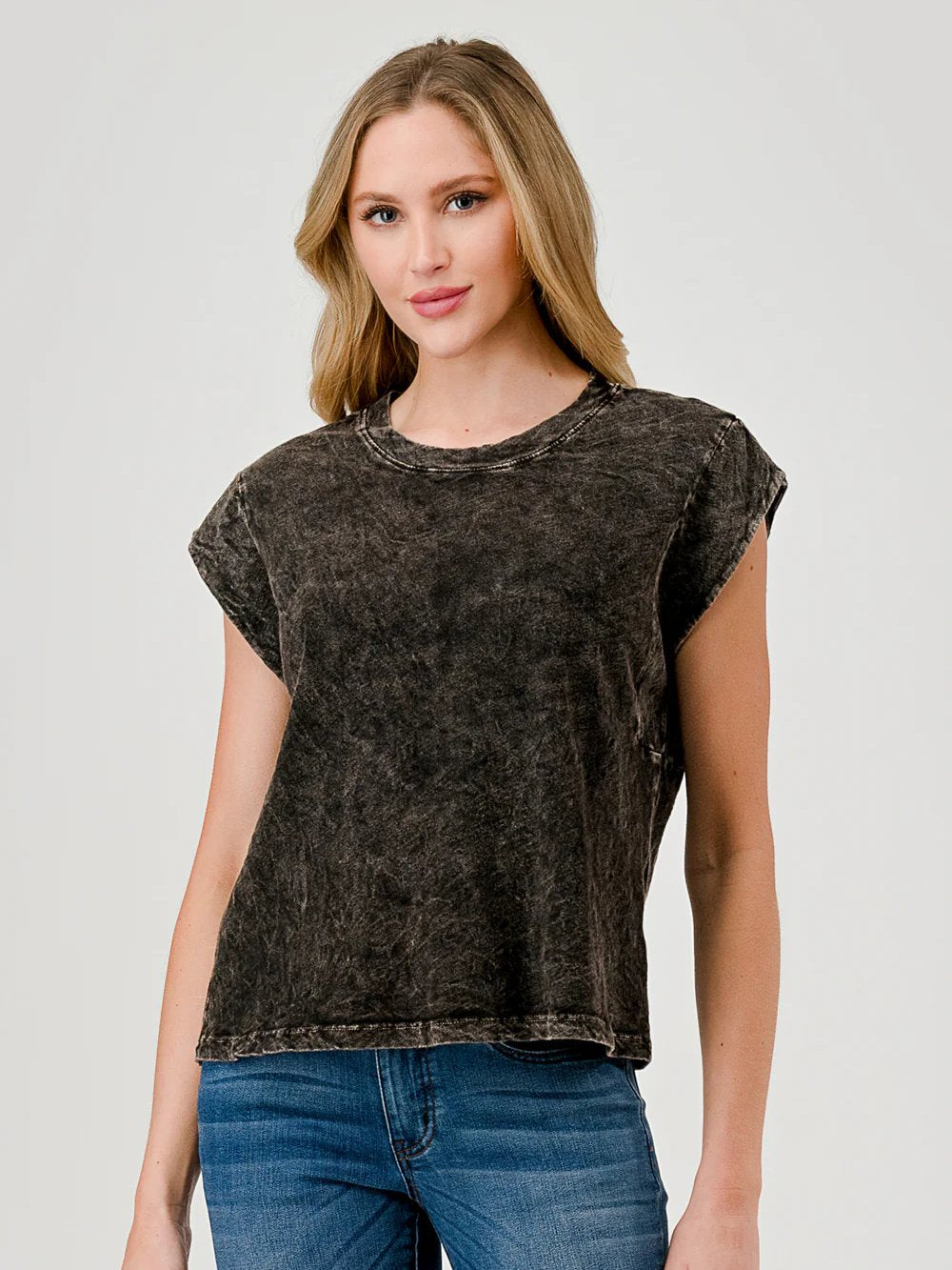 HASHTTAG MINERAL DYED MUSCLE TOP BLACK