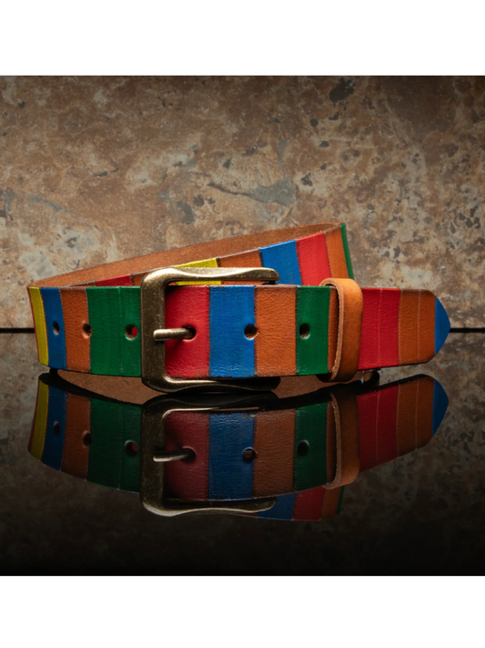 WILL HAND PAINTED COLOR BLOCK BELT MULT/COGNAC