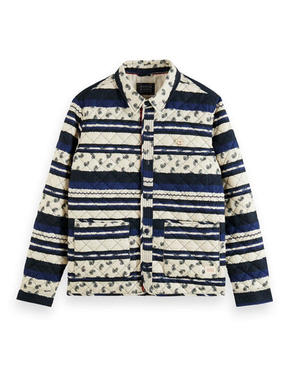 SCOTCH & SODA QUILTED ALL OVER PRINT SHIRT JACKET BLUE PAISLEY STRIPE 
