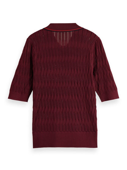 SCOTCH & SODA POINTELLE COLLARED KNIT TEE BORDEAUX