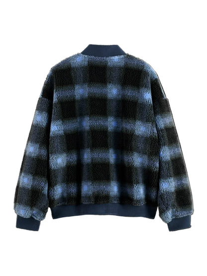 S&S POLAR FLEECE CARDIGAN THYME/ BLUE BONNET SHADOW CHECK 