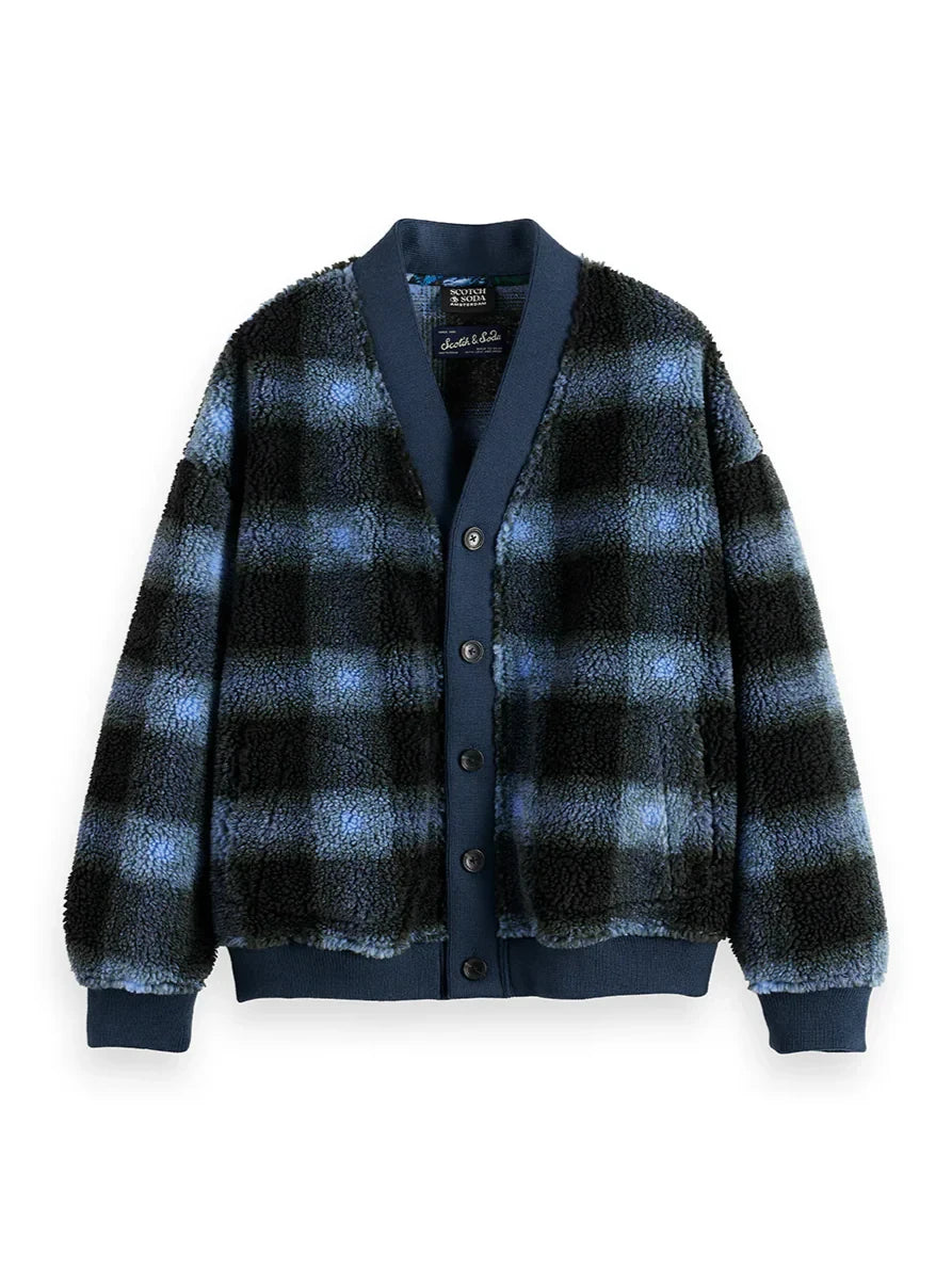 S&S POLAR FLEECE CARDIGAN THYME/ BLUE BONNET SHADOW CHECK 