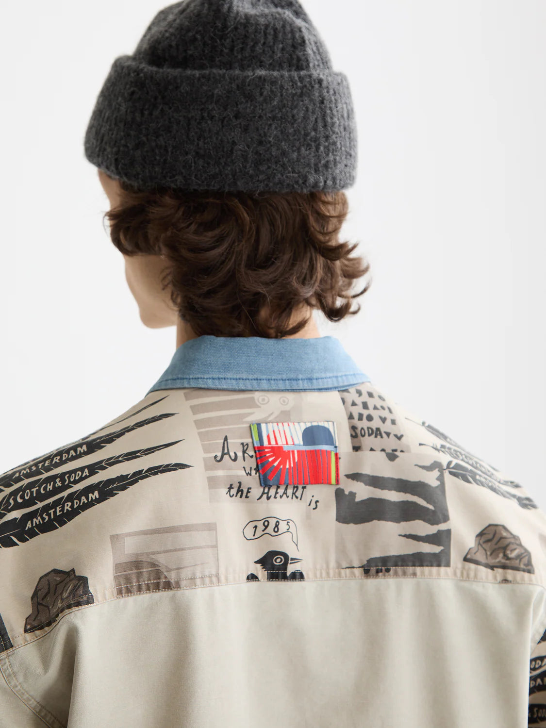 S&S PRINTED & WASHED COLOR BLOCK JACKET ART DEPT COLLAGE WHITE 