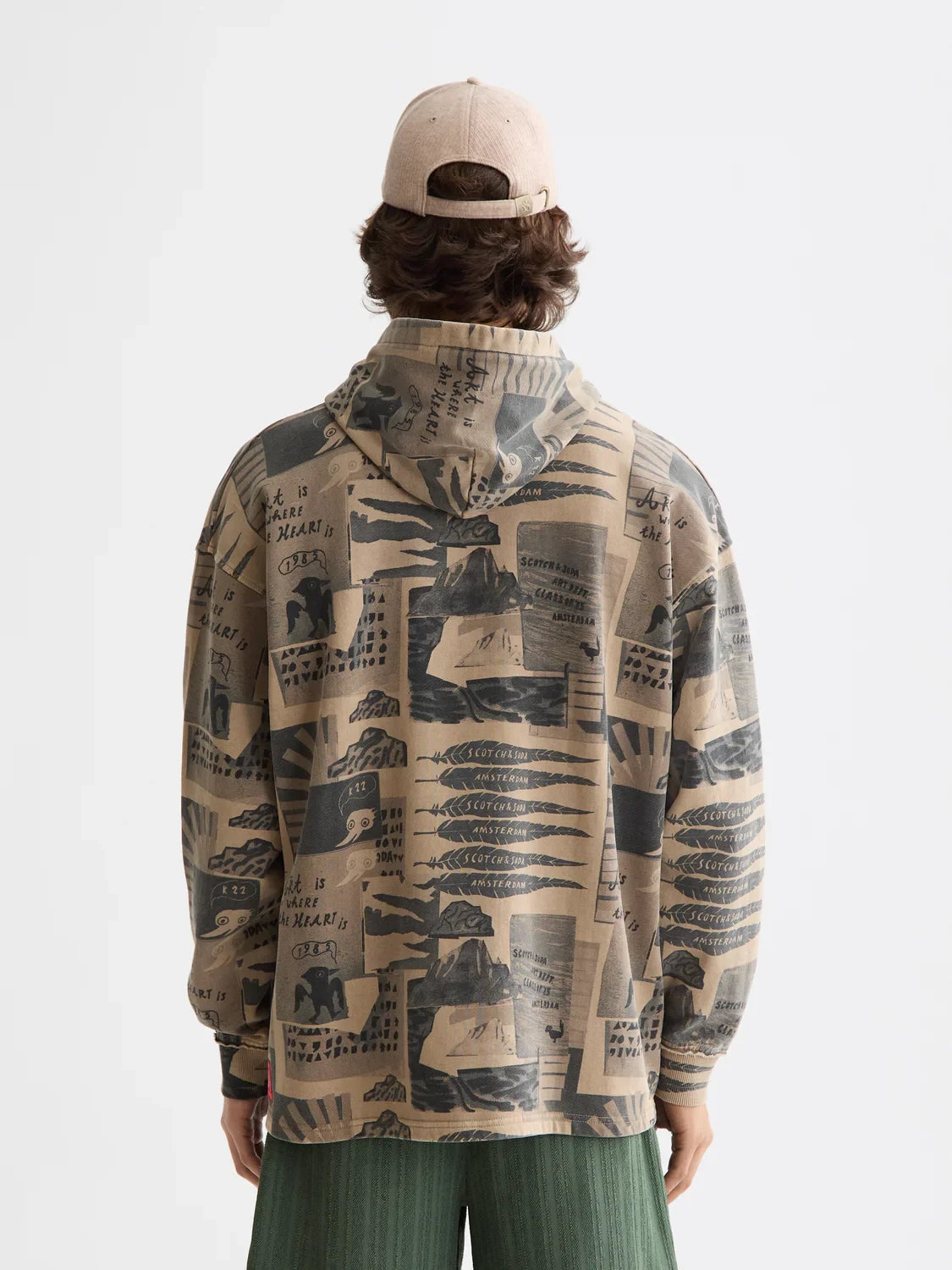 S&S LOOSE FIT OVERDYED PRINTED HOODIE PLAZA TAUPE