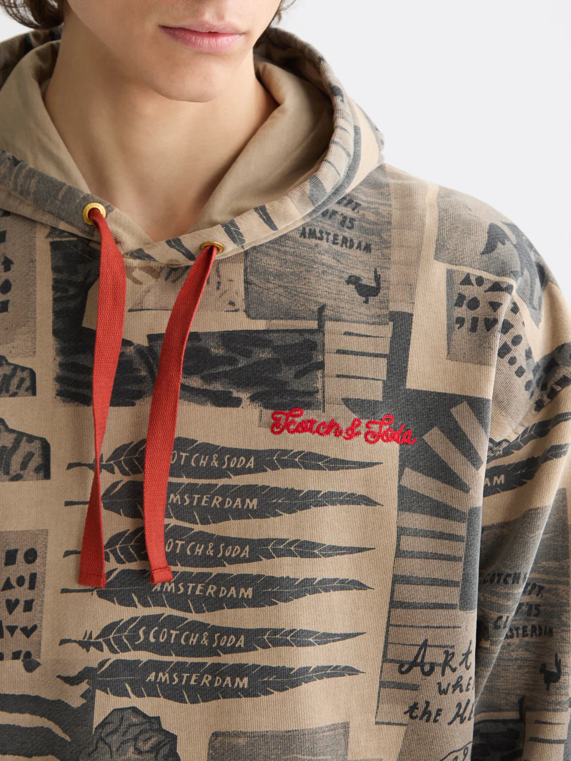 S&S LOOSE FIT OVERDYED PRINTED HOODIE PLAZA TAUPE