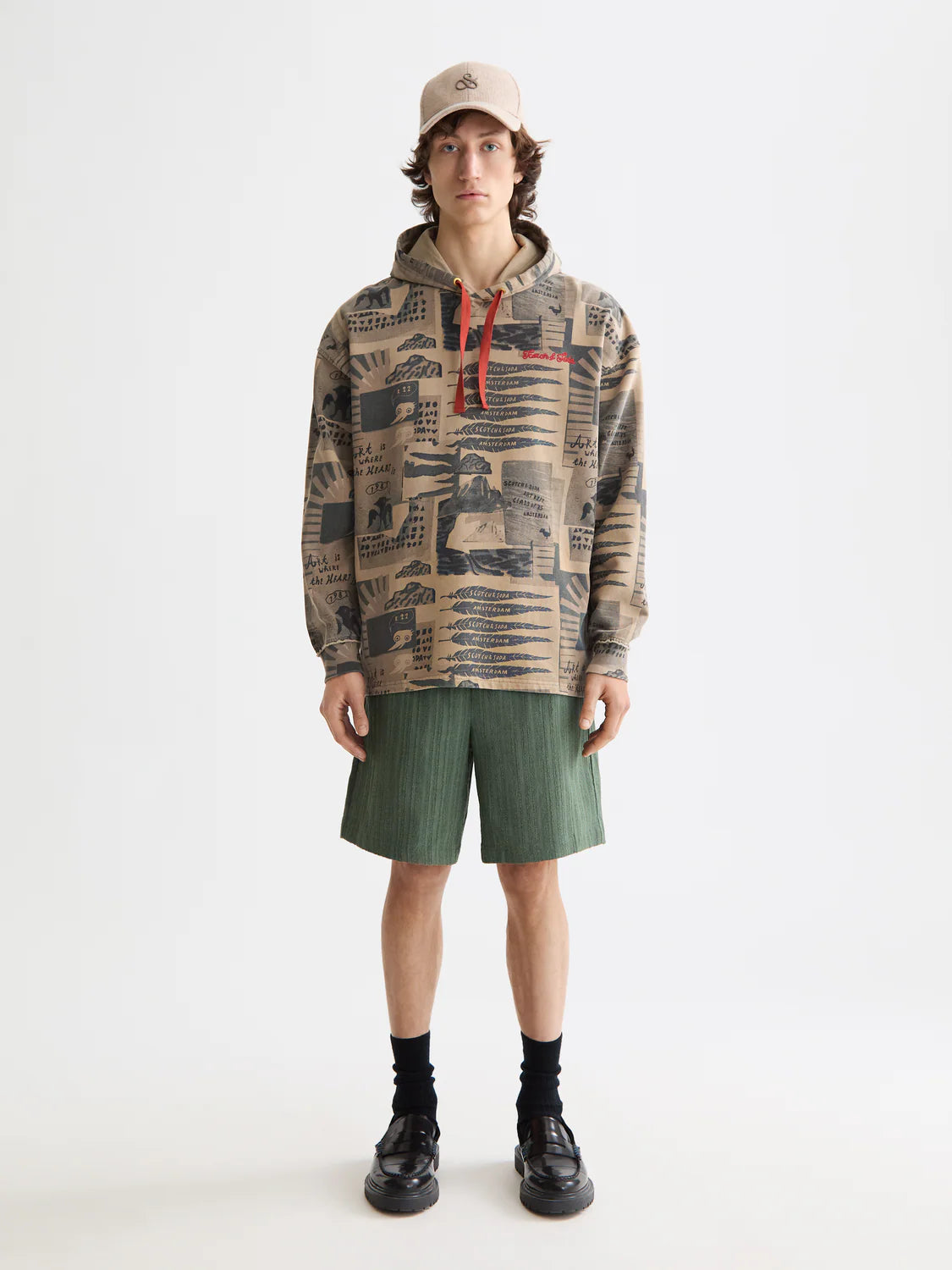 S&S LOOSE FIT OVERDYED PRINTED HOODIE PLAZA TAUPE