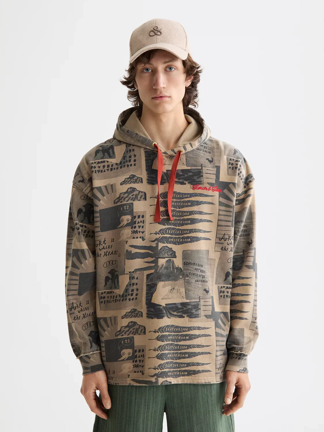 S&S LOOSE FIT OVERDYED PRINTED HOODIE PLAZA TAUPE