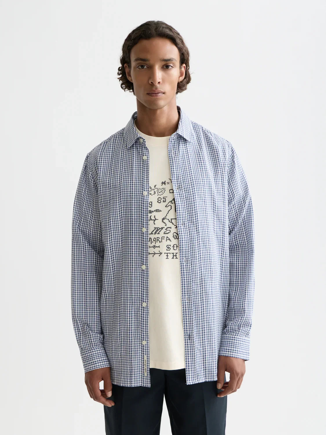 S&S MICROCHECK COTTON POPLIN SHIRT OCEANA