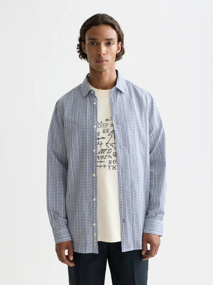 S&S MICROCHECK COTTON POPLIN SHIRT OCEANA
