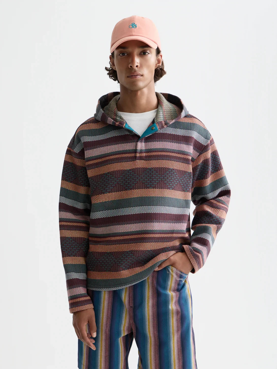 S&S JACQUARD RELAXED-FIT HOODIE PIXEL JACQUARD STRIPE 