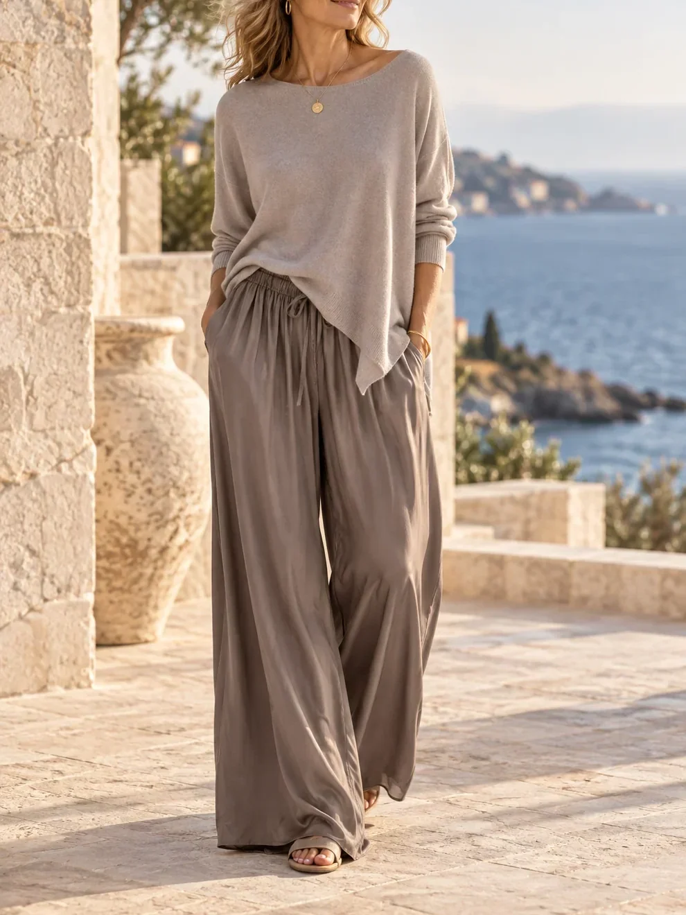 MILIO MILANO SILKY WIDE LEG PANT MOCHA 
