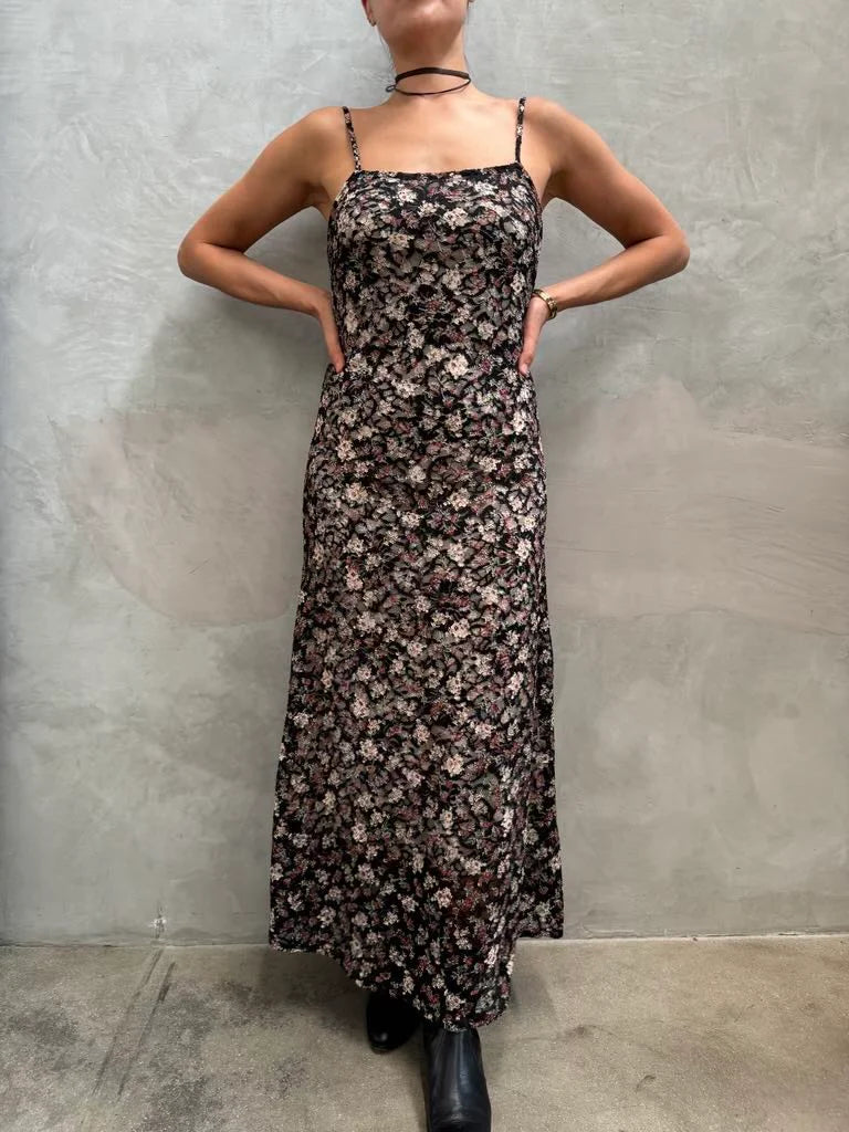 AUDREY 3+1 LAEY FLORAL MAXI DRESS WITH LINING BLACK 