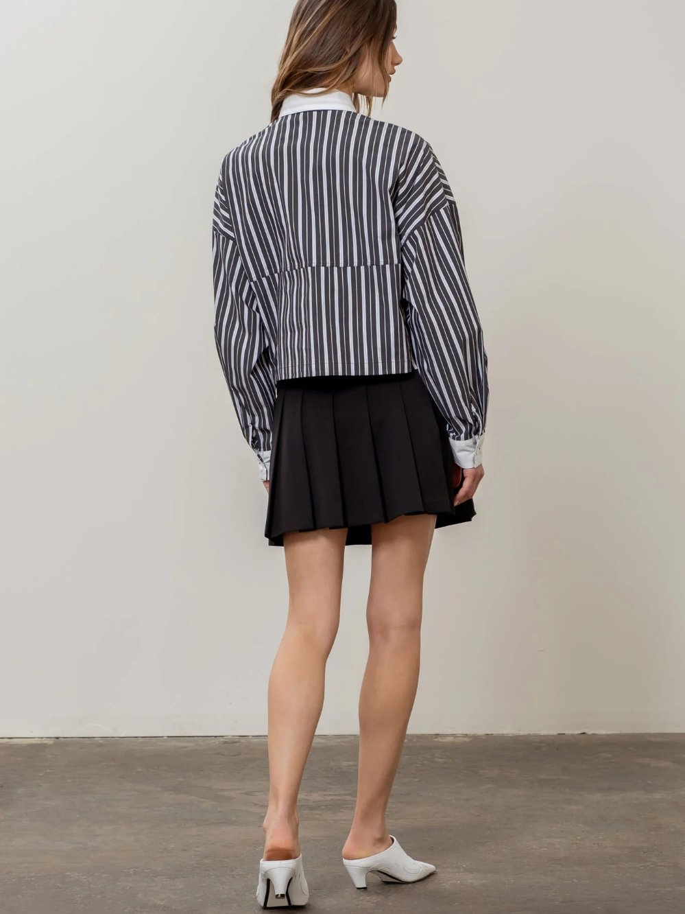 MOON RIVER SIDE DRAWSTRING FRONT BUTTON-UP SHIRT CHARCOAL