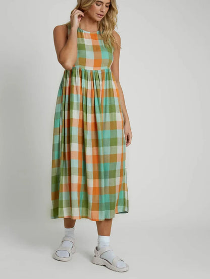 NATIVE YOUTH SERTINA CHECK MIDI DRESS ORANGE