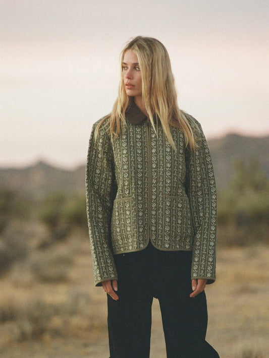 RHYTHM VINTAGE FLORAL QUILTED JACKET DUSTY OLIVE