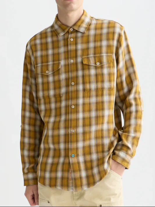 S&S DOUBLE CLOTH CHECK RELAXED FIT SHIRT RAFFIA CHECK 