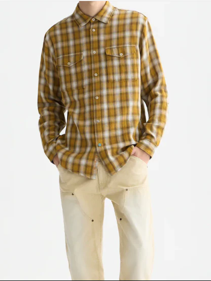 S&S DOUBLE CLOTH CHECK RELAXED FIT SHIRT RAFFIA CHECK 