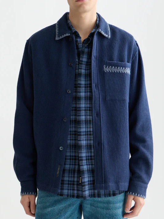 S&S WAFFLE STRUCTURE RELAXED FIT SHIRT BLUE