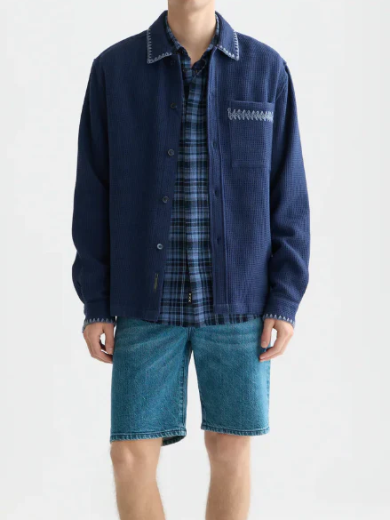 S&S WAFFLE STRUCTURE RELAXED FIT SHIRT BLUE