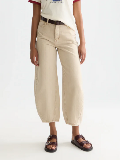 S&S LOOP HIGH RISE BARREL LEG JEAN TRAVERTINE