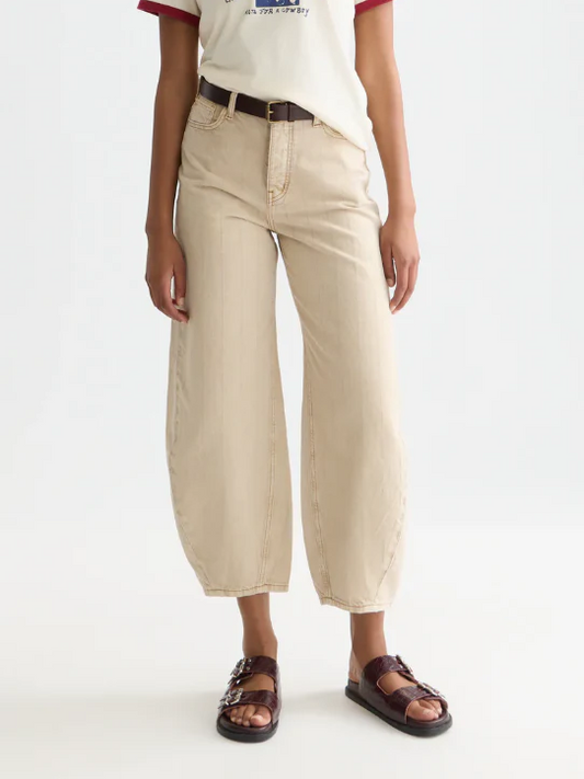 S&S LOOP HIGH RISE BARREL LEG JEAN TRAVERTINE