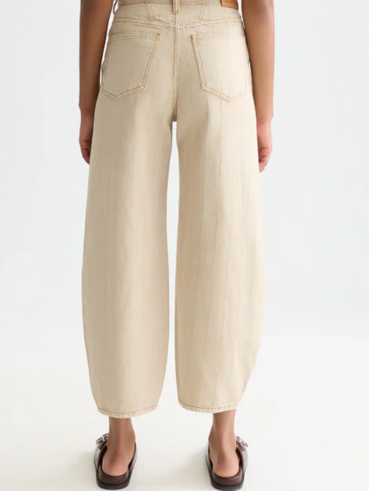 S&S LOOP HIGH RISE BARREL LEG JEAN TRAVERTINE