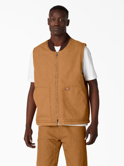 DICKIES STONEWASHED DUCK HIGH PILE FLEECE LINED VEST BROWN DUCK 