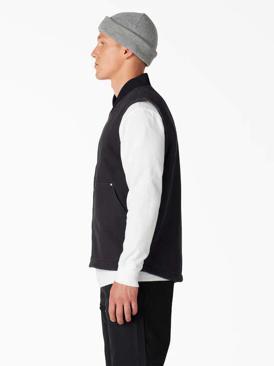 DICKIES DUCK HIGH PILE FLEECE LINED VEST STONEWASHED BLACK