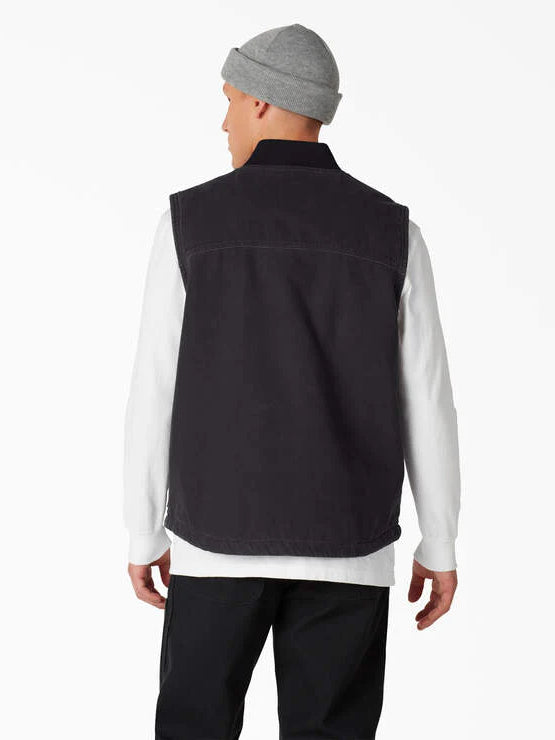 DICKIES DUCK HIGH PILE FLEECE LINED VEST STONEWASHED BLACK