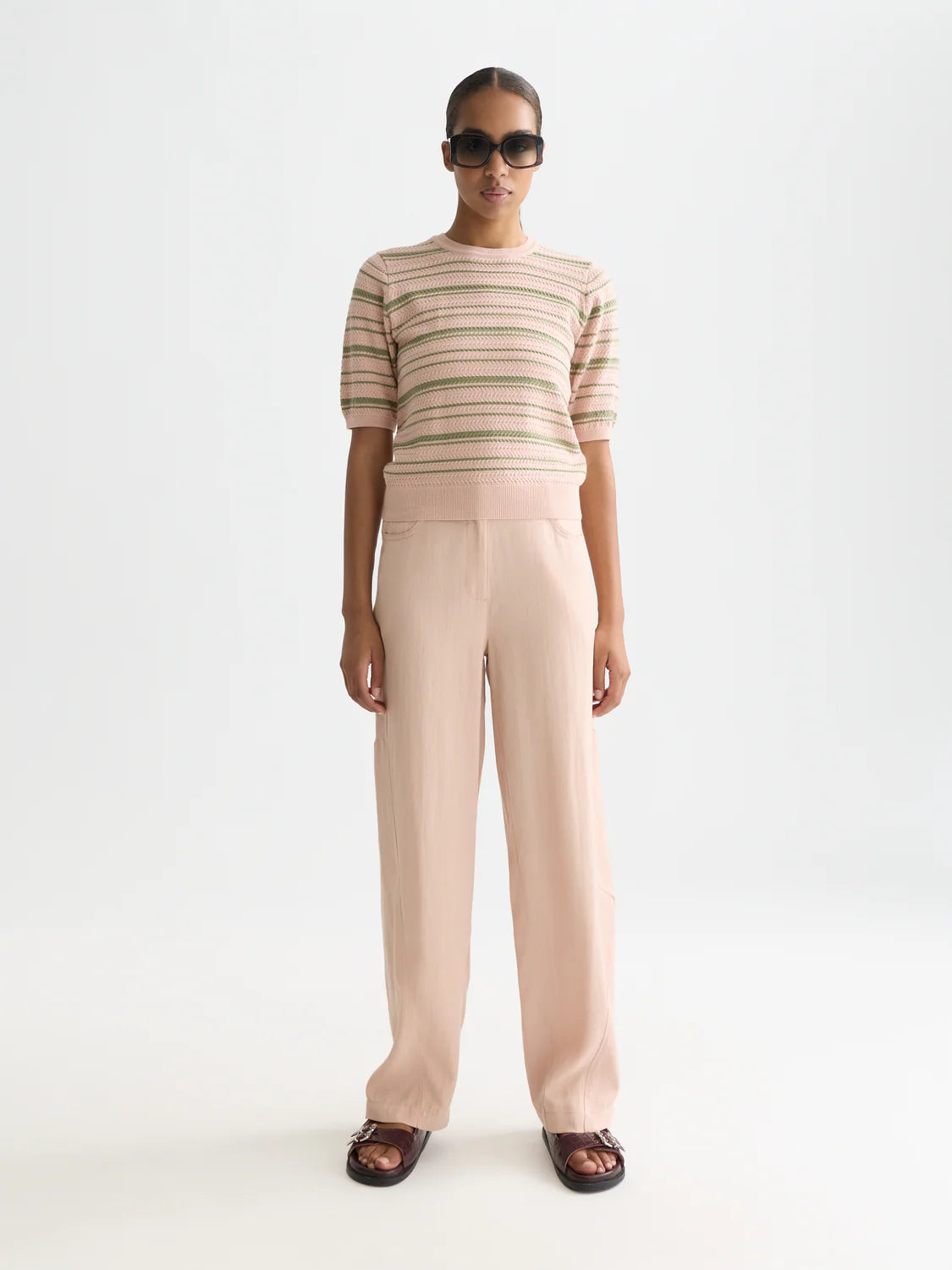 S&S TEXTURED STRIPE KNITTED TEE DUSTY ROSE STRIPE