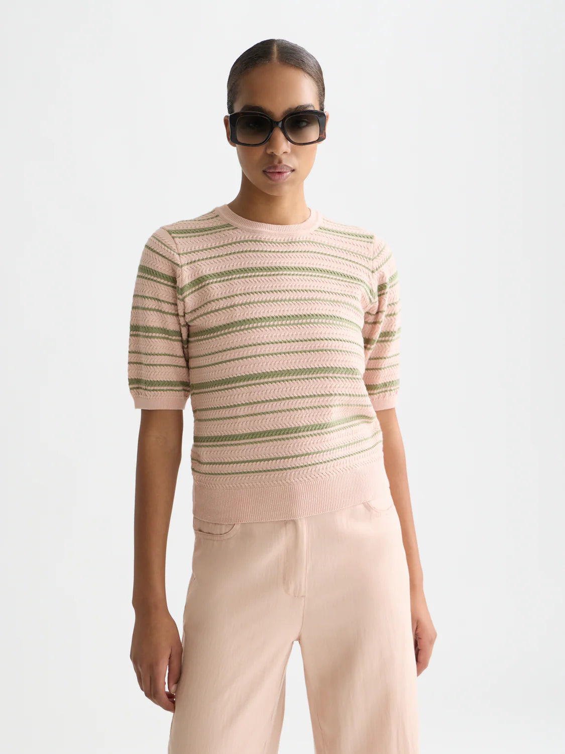 S&S TEXTURED STRIPE KNITTED TEE DUSTY ROSE STRIPE