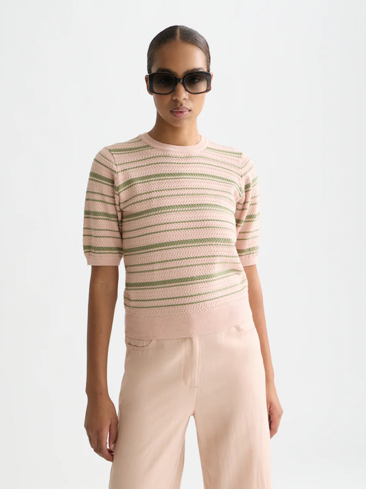 S&S TEXTURED STRIPE KNITTED TEE DUSTY ROSE STRIPE