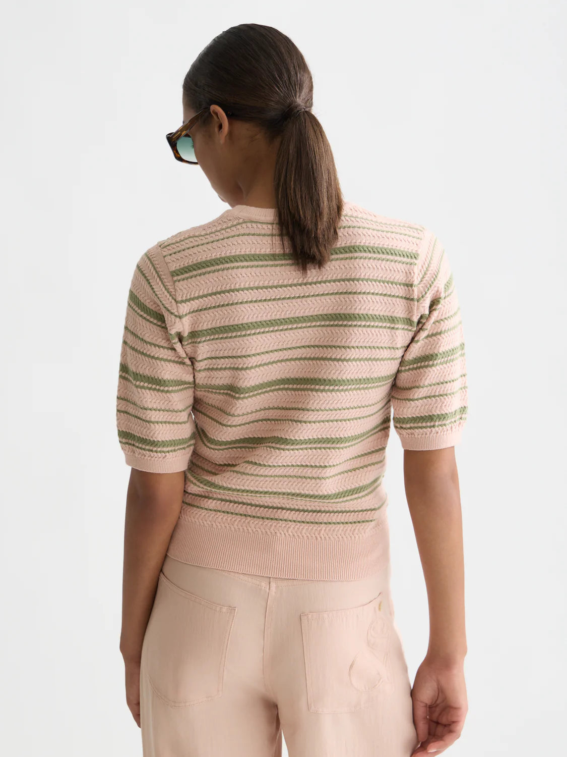 S&S TEXTURED STRIPE KNITTED TEE DUSTY ROSE STRIPE