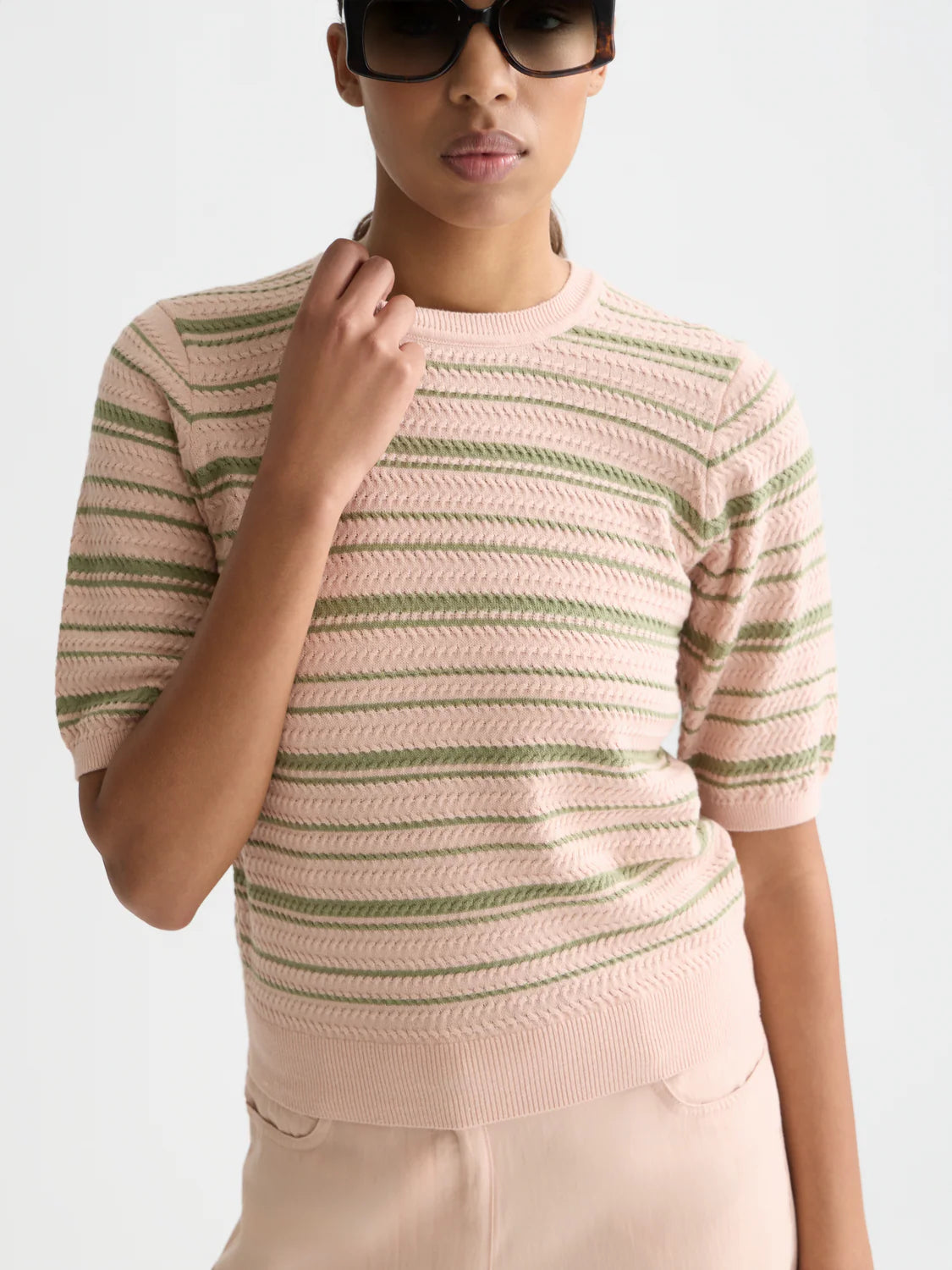 S&S TEXTURED STRIPE KNITTED TEE DUSTY ROSE STRIPE