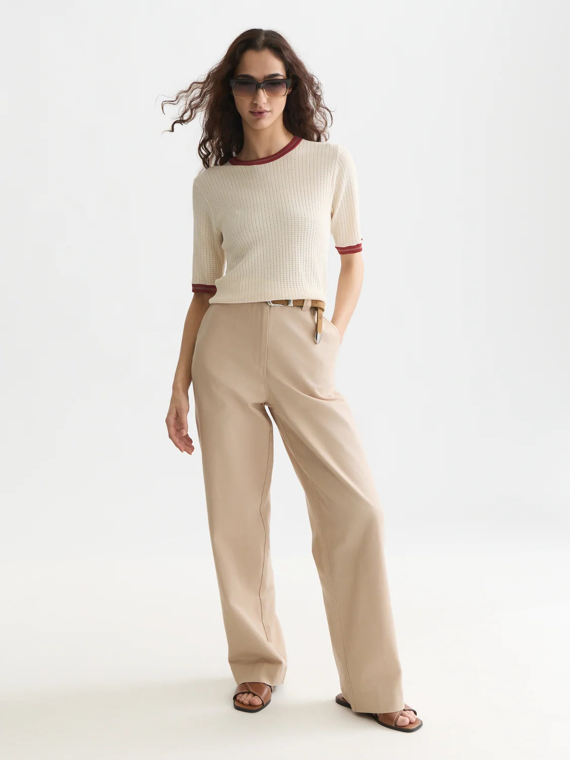 S&S POINTELLE KNITTED RELAXED FIT TEE EGGNOG
