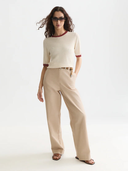 S&S POINTELLE KNITTED RELAXED FIT TEE EGGNOG
