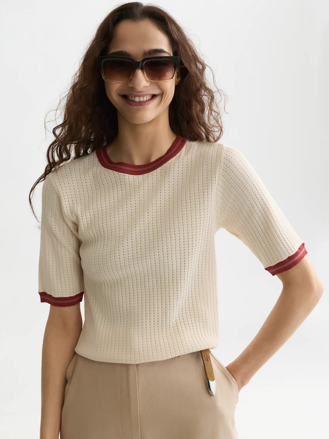 S&S POINTELLE KNITTED RELAXED FIT TEE EGGNOG
