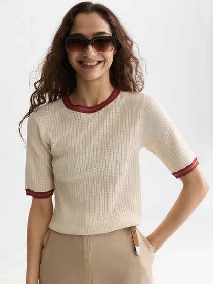 S&S POINTELLE KNITTED RELAXED FIT TEE EGGNOG