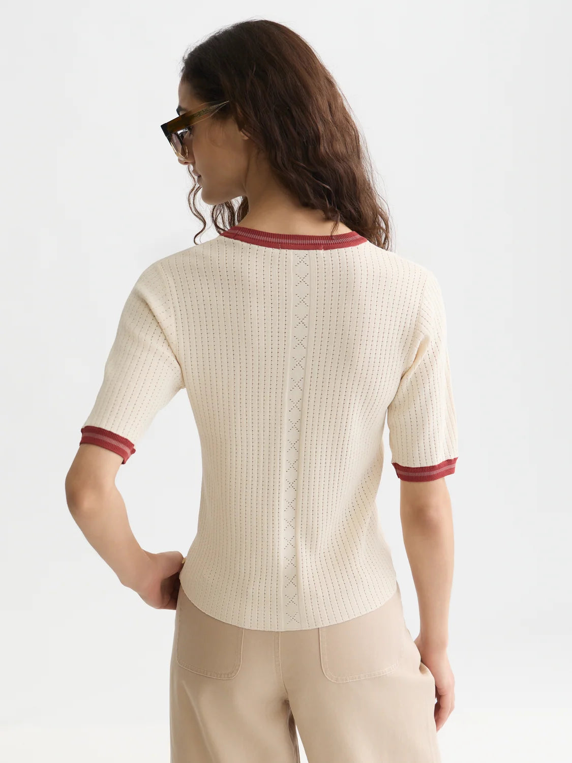 S&S POINTELLE KNITTED RELAXED FIT TEE EGGNOG