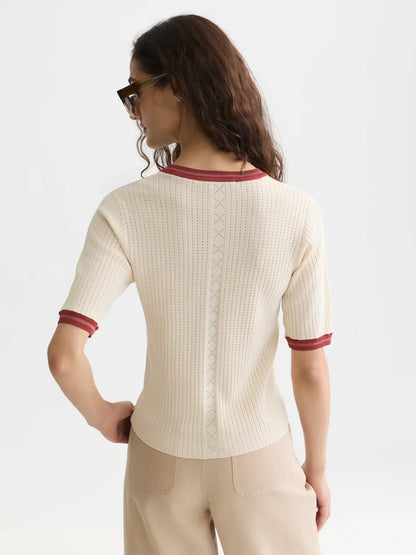 S&S POINTELLE KNITTED RELAXED FIT TEE EGGNOG